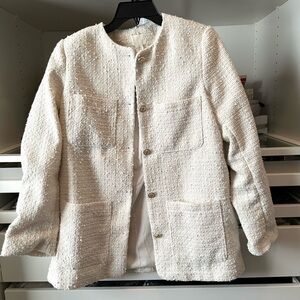 H&M Women’s Cream Boucle Tweed Textured Jacket